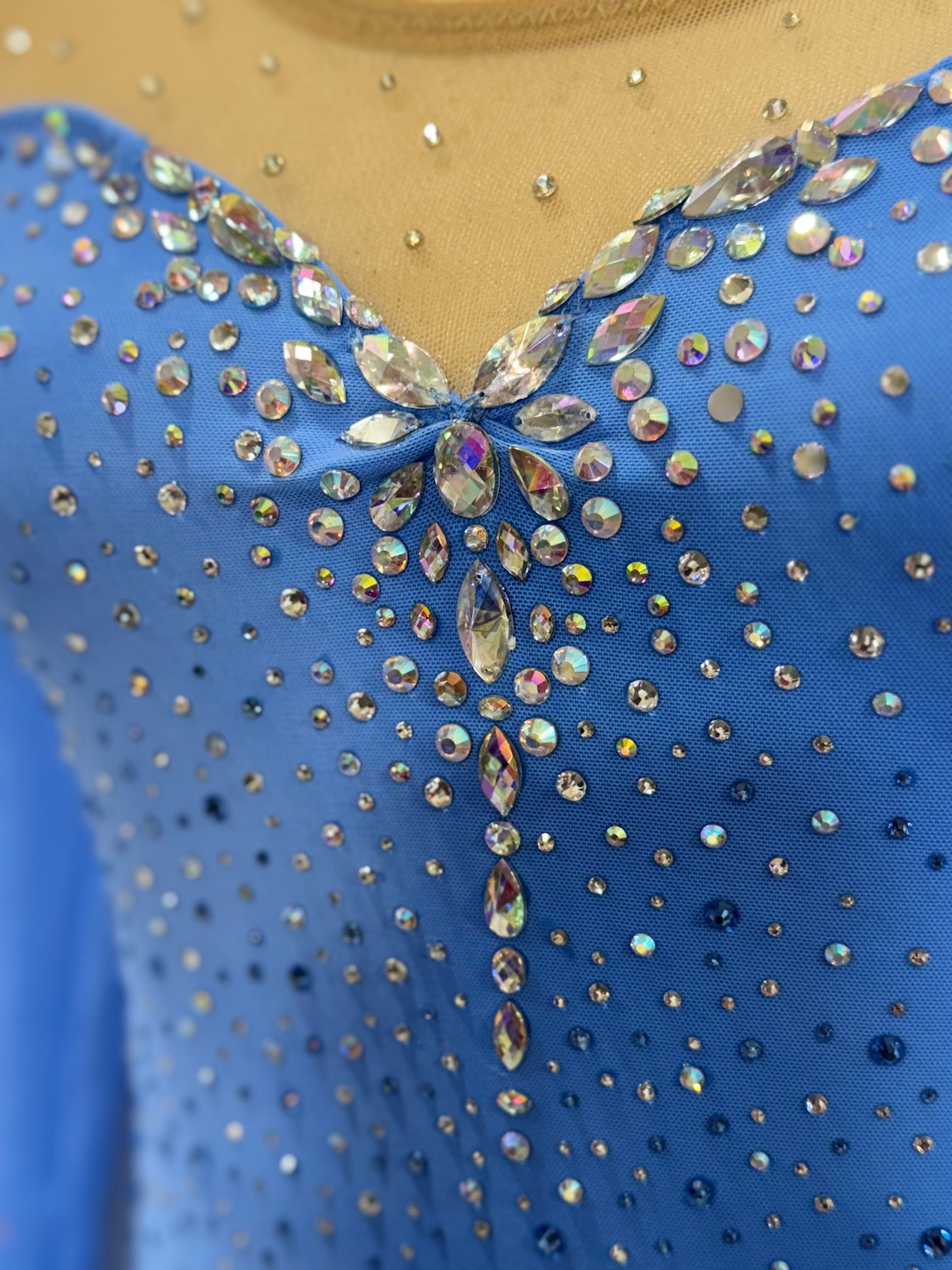 blue figure skating dress Light Women Competition Ice Dresses for Girls Custom Skating Kids Crystal Long Sleeves meticulously handmade in Ukraine Fairy Ice Skating Dress -